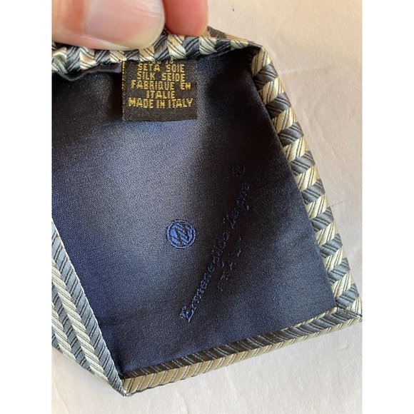 Ermenegildo Zegna Silk Silver Blue Tie 58” X 3 & 6/8 Striped - Picture 13 of 15